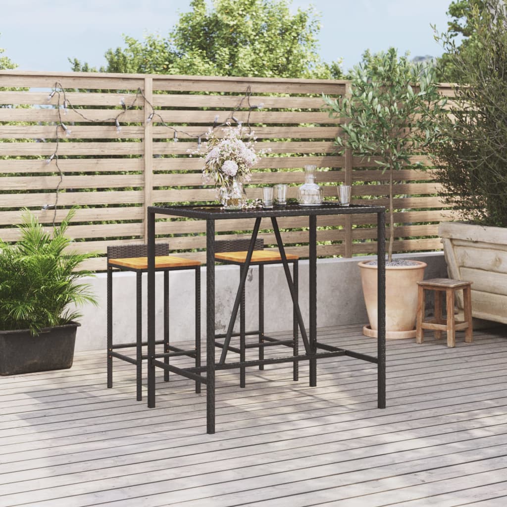 Vidaxl Bar Table With Glass Top Black 43.3''X27.6''X43.3'' Poly Rattan