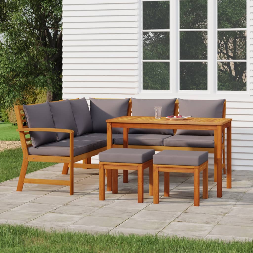 Vidaxl 6 Piece Patio Dining Set With Cushions Solid Wood Acacia
