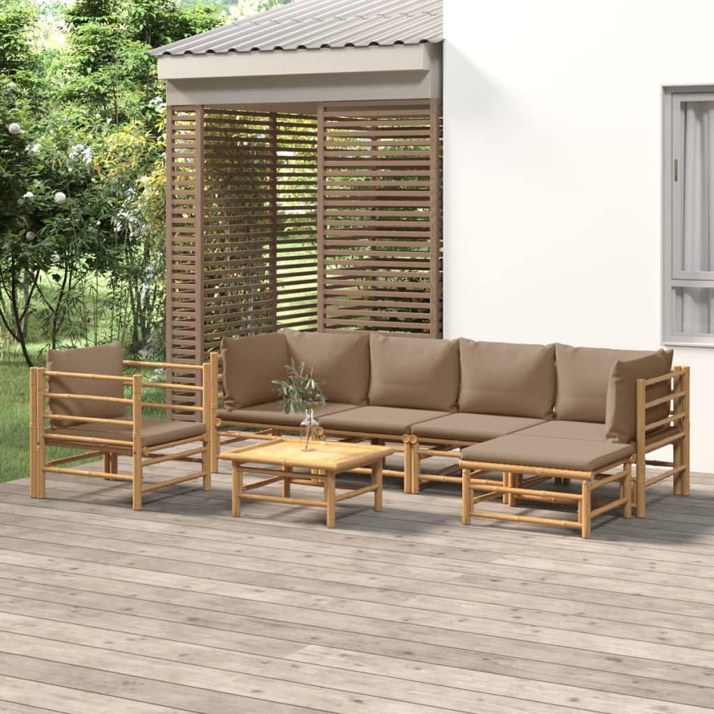 Vidaxl 7 Piece Patio Lounge Set With Taupe Cushions Bamboo