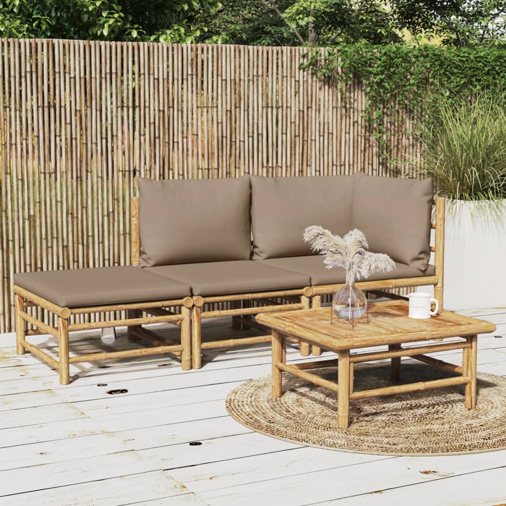 Vidaxl 3 Piece Patio Lounge Set With Taupe Cushions Bamboo