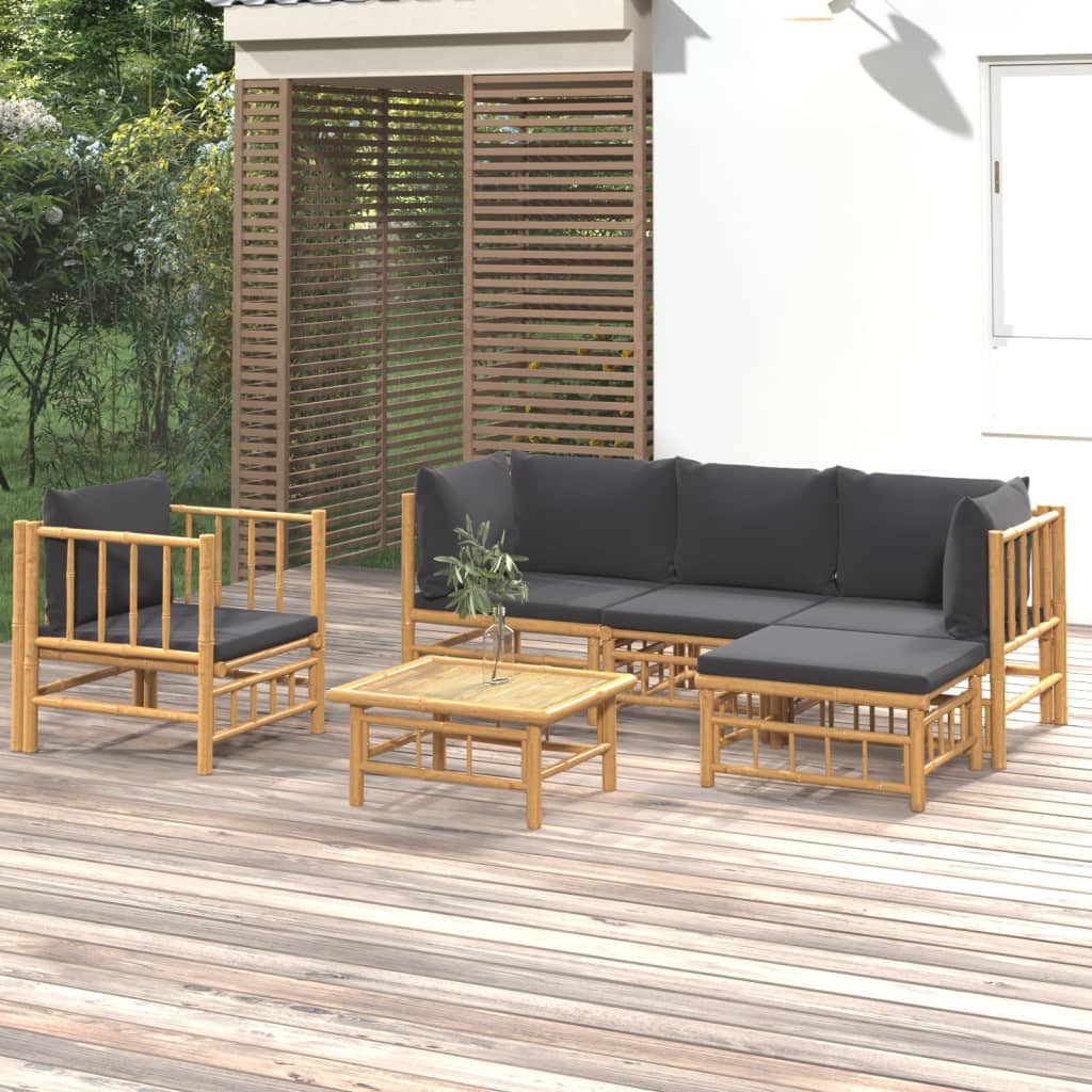Vidaxl 6 Piece Patio Lounge Set With Dark Gray Cushions Bamboo