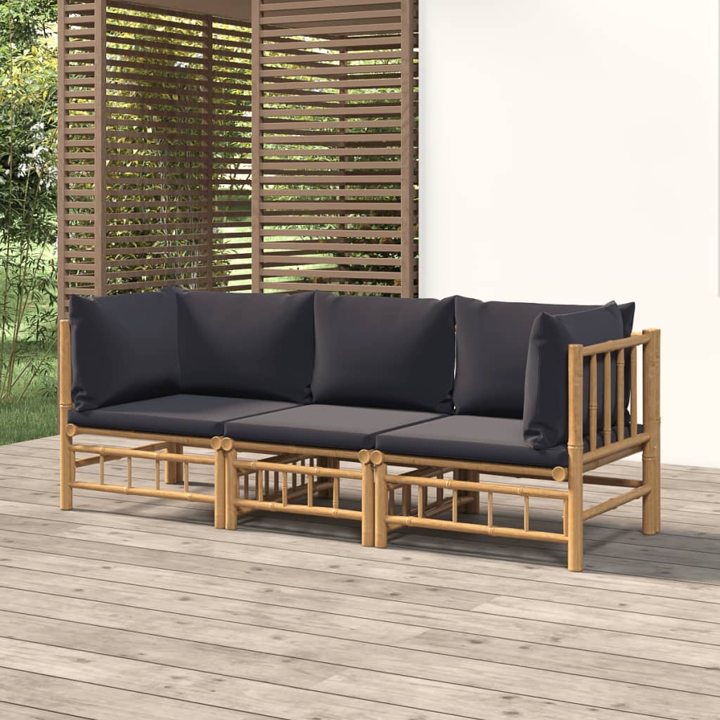 Vidaxl 3 Piece Patio Lounge Set With Dark Gray Cushions Bamboo