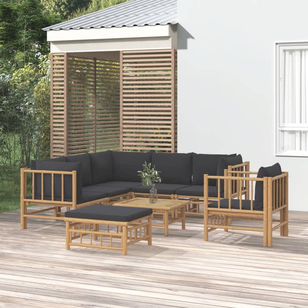 Vidaxl 8 Piece Patio Lounge Set With Dark Gray Cushions Bamboo