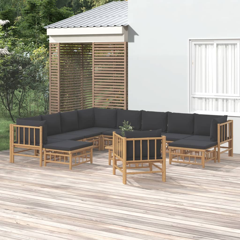 Vidaxl 12 Piece Patio Lounge Set With Dark Gray Cushions Bamboo