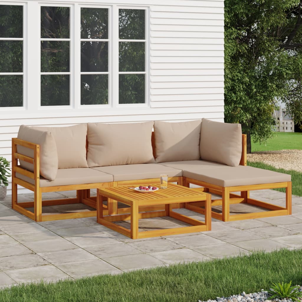 Vidaxl 5 Piece Patio Lounge Set With Taupe Cushions Solid Wood