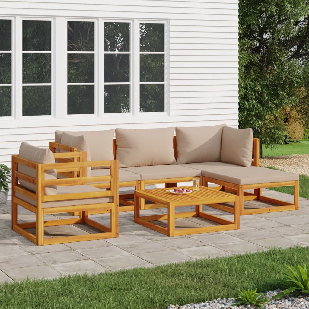 Vidaxl 6 Piece Patio Lounge Set With Taupe Cushions Solid Wood