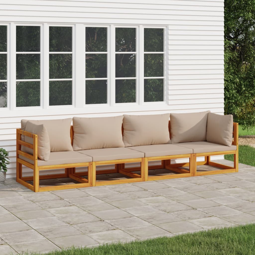 Vidaxl 4 Piece Patio Lounge Set With Taupe Cushions Solid Wood
