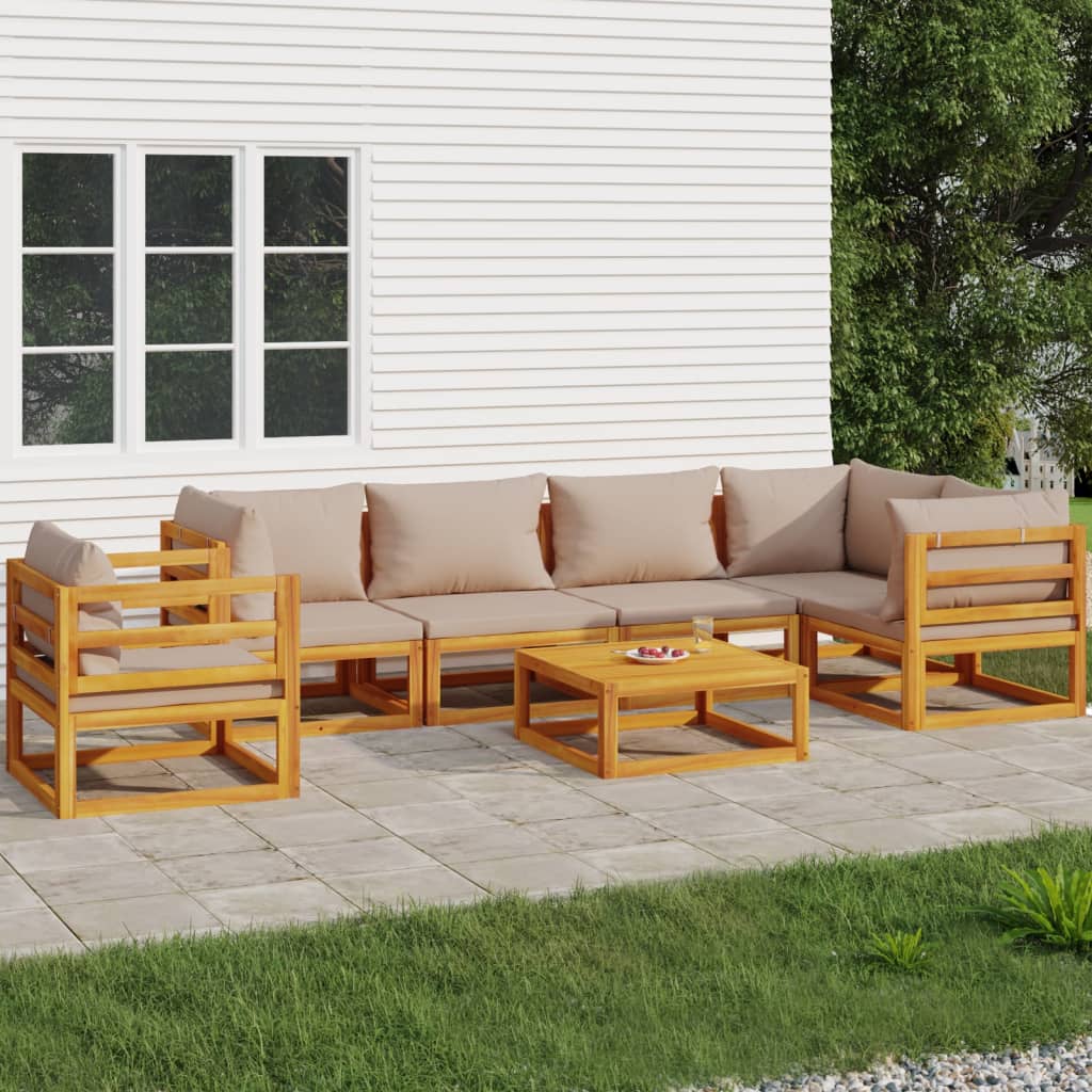 Vidaxl 7 Piece Patio Lounge Set With Taupe Cushions Solid Wood