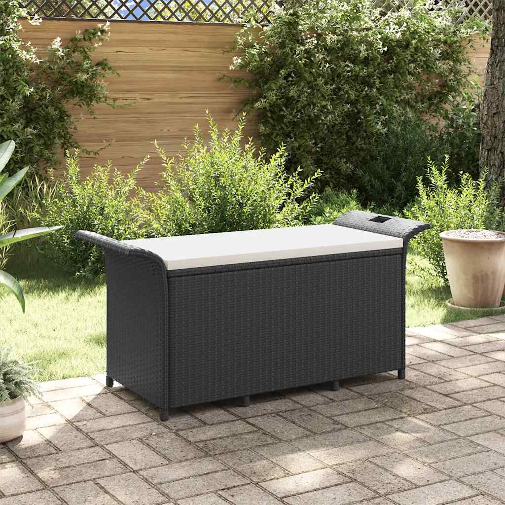 Vidaxl Patio Bench With Cushion Black 45.7''X18.1''X22.4'' Poly Rattan