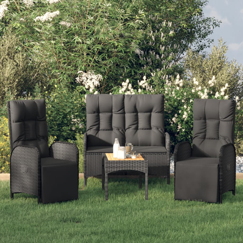 Vidaxl 4 Piece Patio Dining Set With Cushions Black Poly Rattan