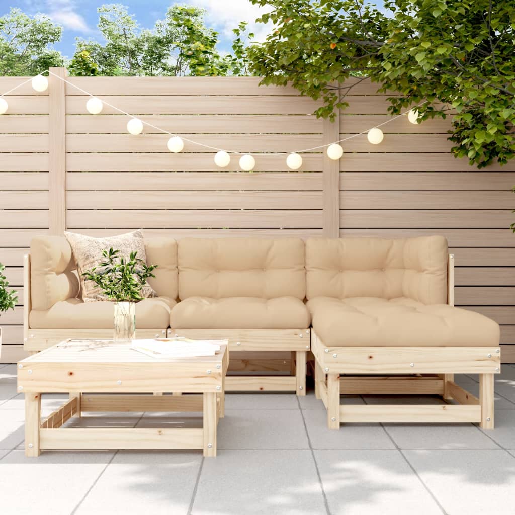 Vidaxl 5 Piece Patio Lounge Set With Cushions Solid Wood
