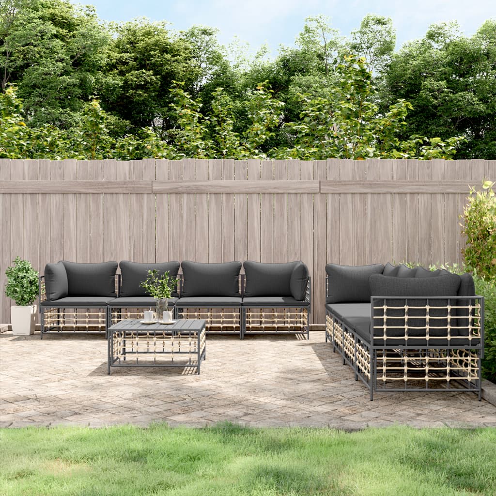 Vidaxl 9 Piece Patio Lounge Set With Cushions Anthracite Poly Rattan