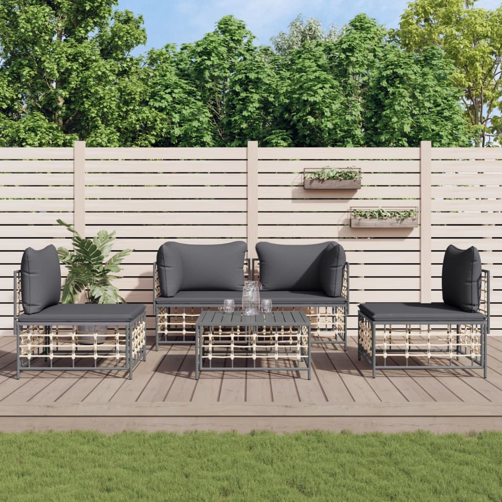 Vidaxl 5 Piece Patio Lounge Set With Cushions Anthracite Poly Rattan