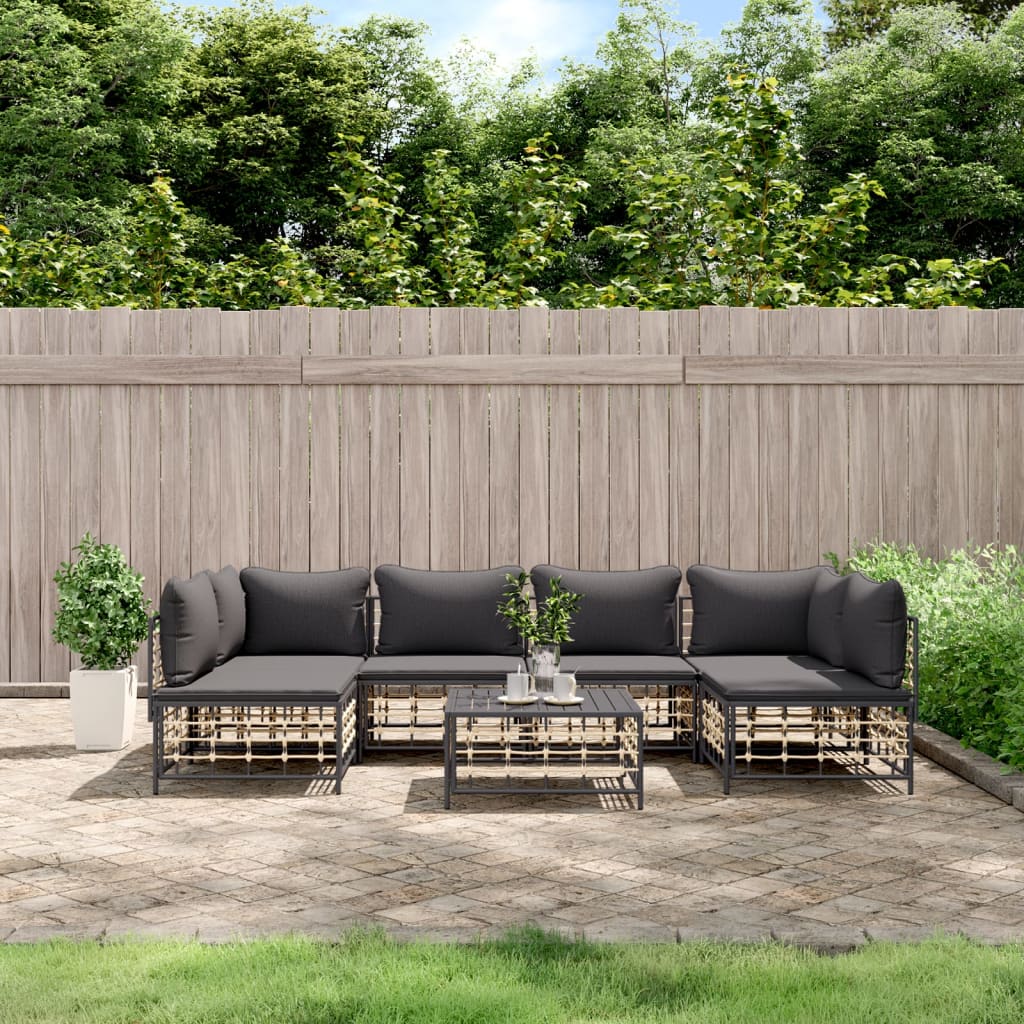 Vidaxl 7 Piece Patio Lounge Set With Cushions Anthracite Poly Rattan