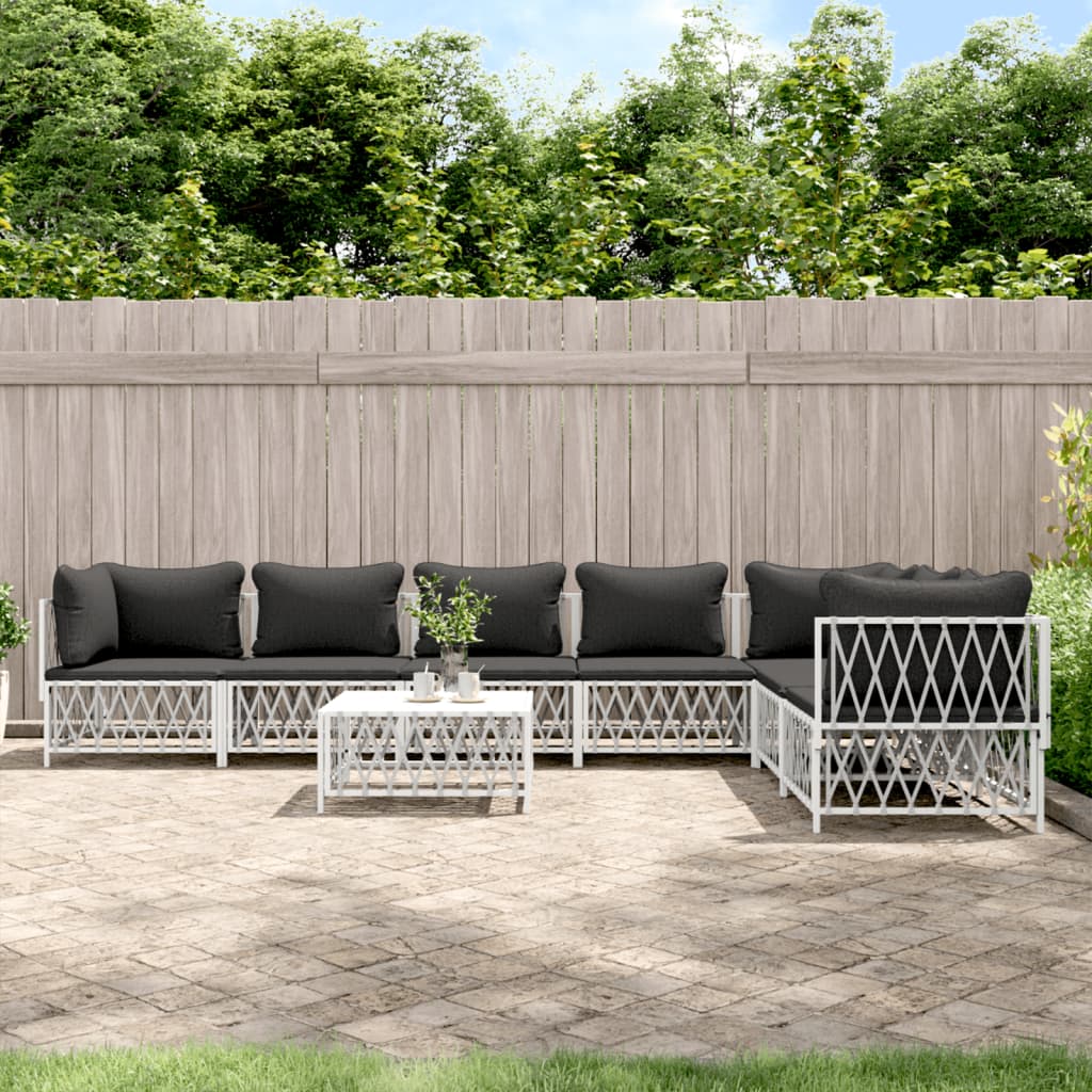 Vidaxl 8 Piece Patio Lounge Set With Cushions White Steel