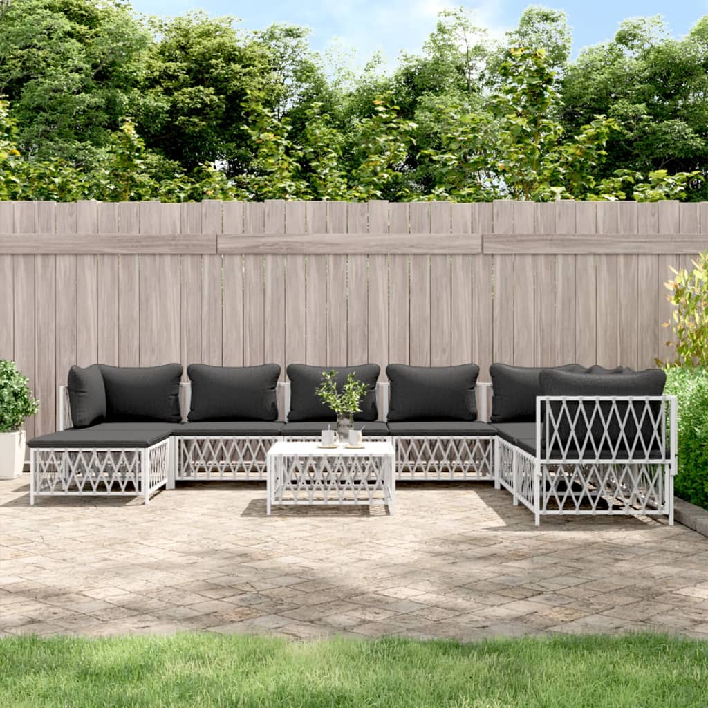 Vidaxl 9 Piece Patio Lounge Set With Cushions White Steel