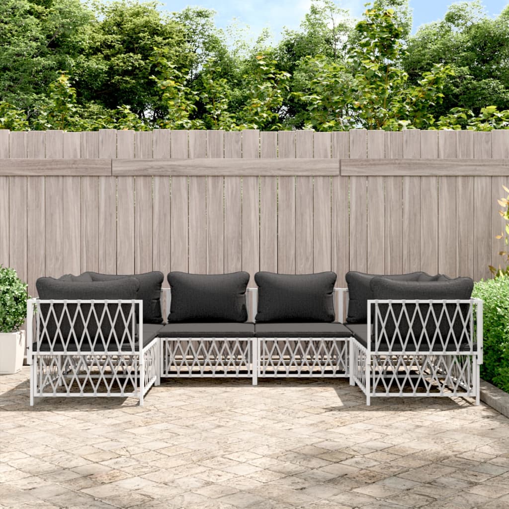 Vidaxl 6 Piece Patio Lounge Set With Cushions White Steel