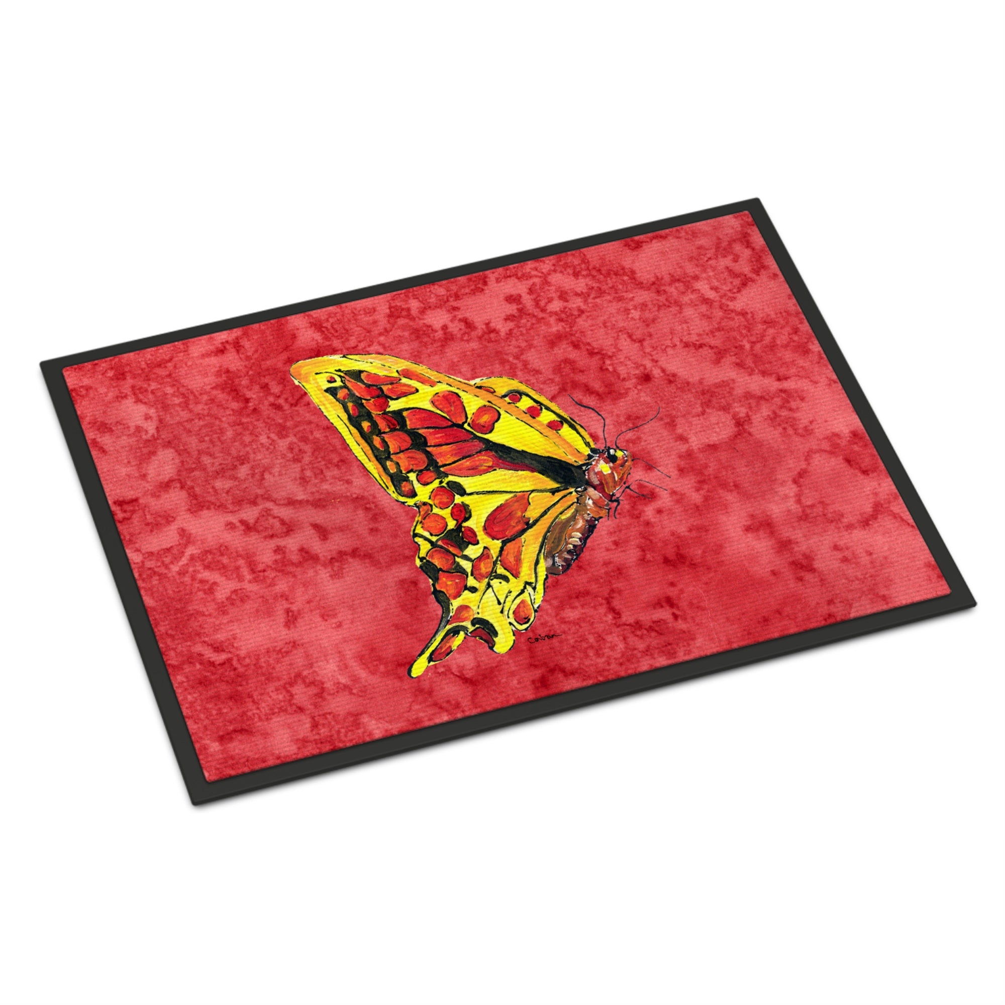 'Caroline'S Treasures Butterfly On Red Indoor Or Outdoor Doormat, 18'''' X 27'''', Multicolor''