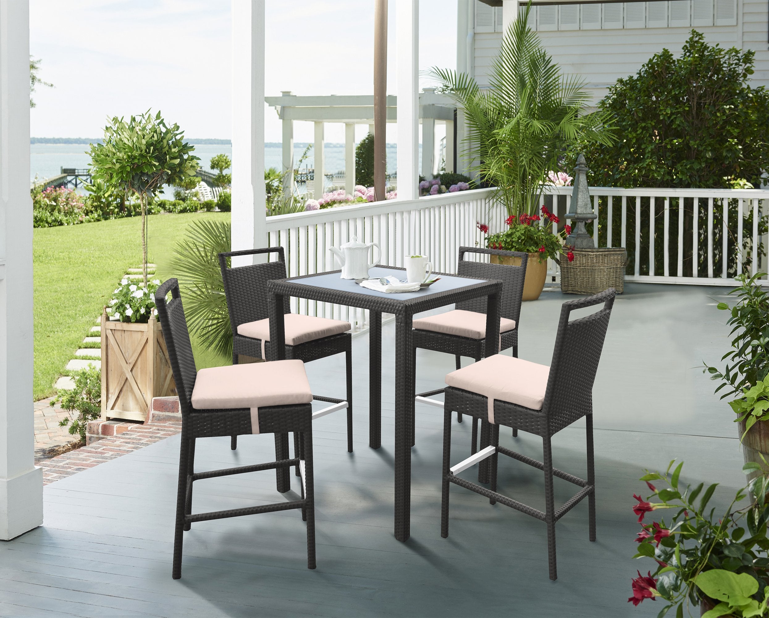 Armen Living Tropez Patio Wicker   Bar Set