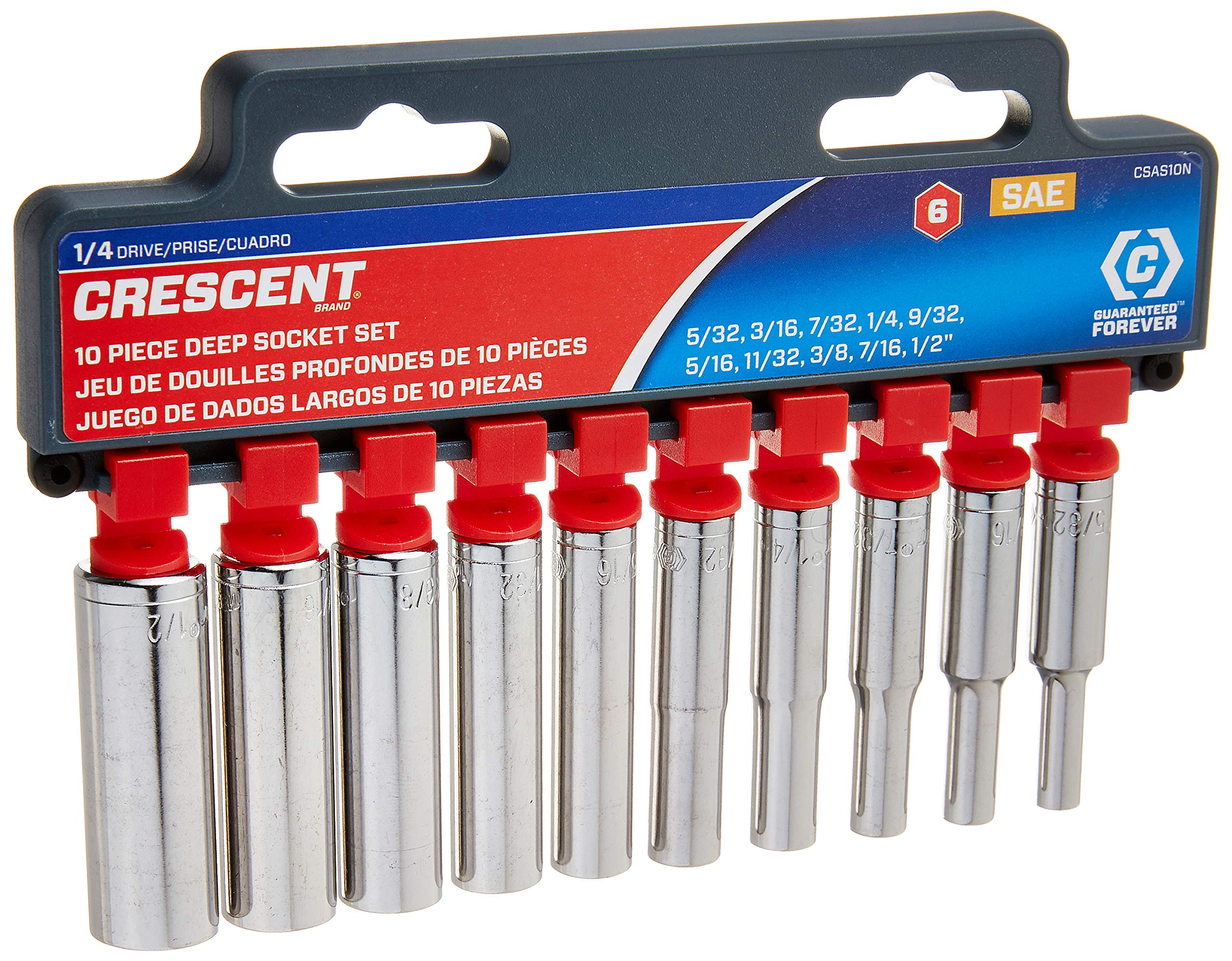 Crescent 10 Pc14 Drive 6 Point Deep Sae Socket Set - Csas10N