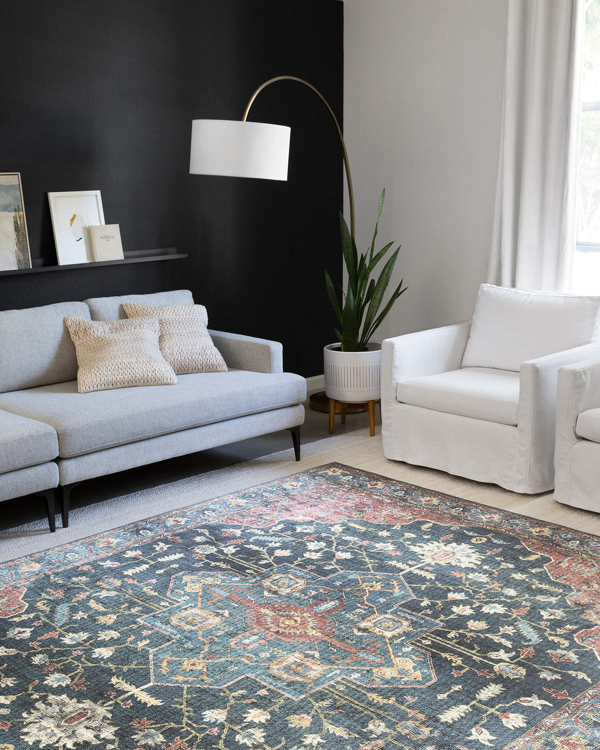 Loloi Skye Collection, Sky-08, Denim  Brick, 2-3 X 3-9, Accent Rug, Soft, Durable, Vintage Inspired, Distressed, Low Pile, Non-S
