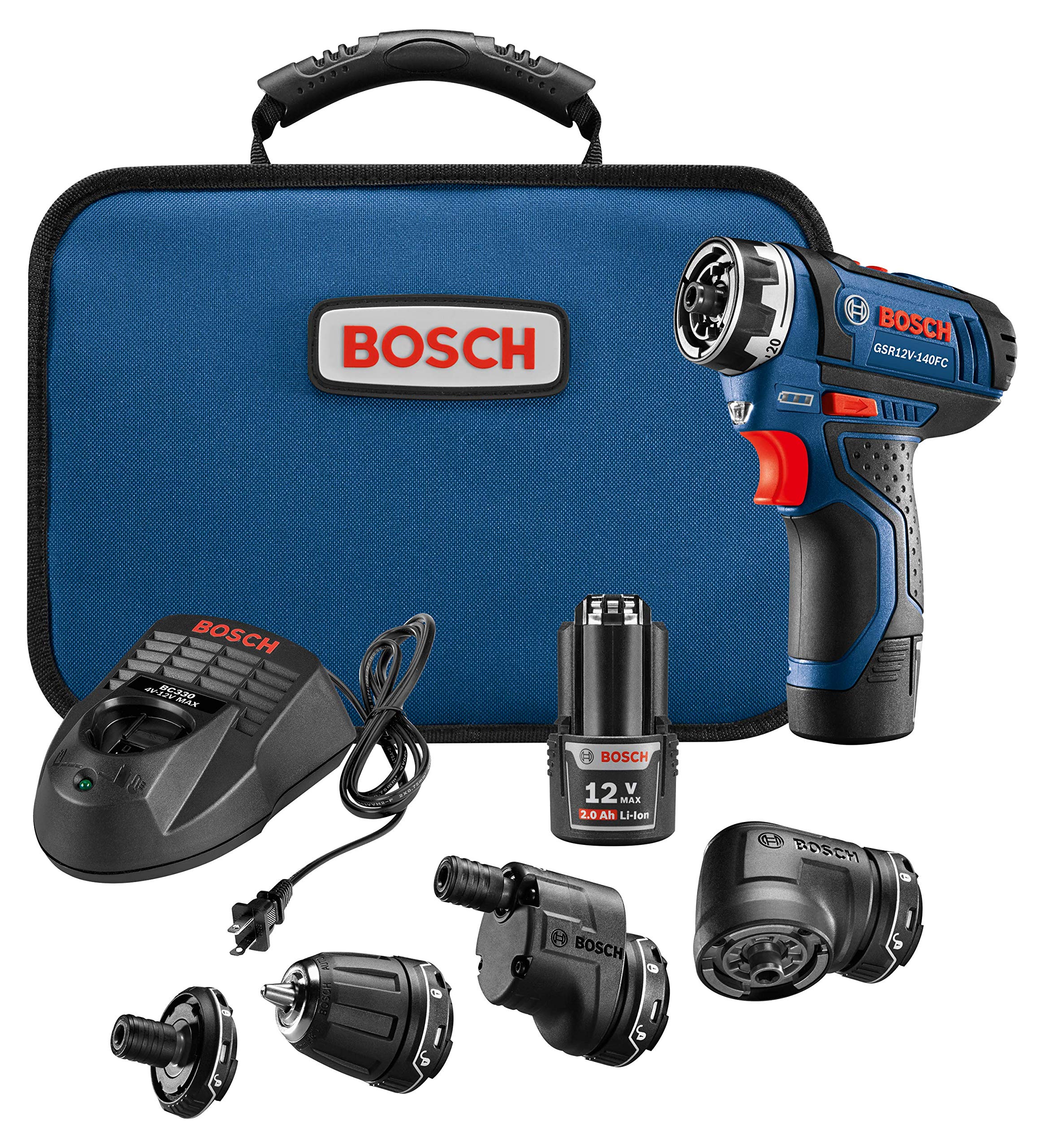 Bosch Gsr12V-140Fcb22 Cordless Electric Screwdriver 12V Kit - 5-In-1 Multi-Head Power Drill Set