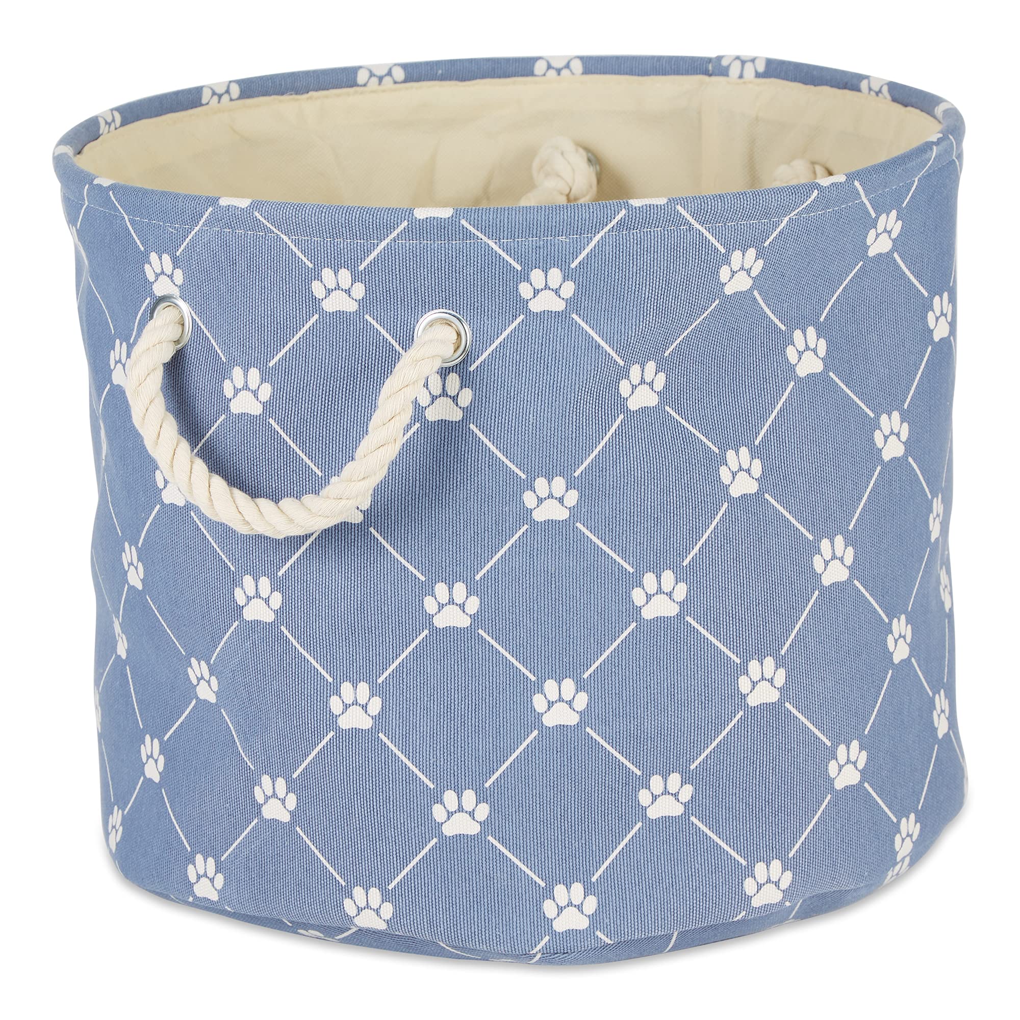 Bone Dry Pet Storage Collection Paw And Bone Print, Large Round, 15X18X18, Stonewash Blue Trellis