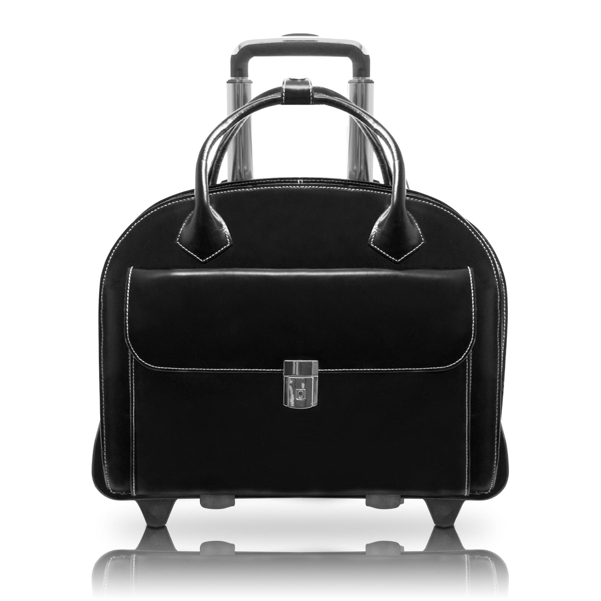 W Series | Glen Ellyn | 15'' Leather Patented Detachable -Wheeled Ladies' Laptop Briefcase - Black