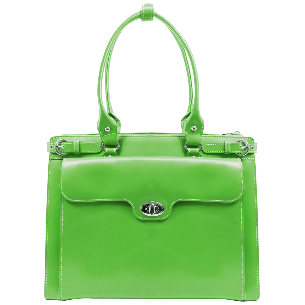 W Series | Winnetka | 15'' Leather Laptop Briefcase W/ Removable Sleeve - Green