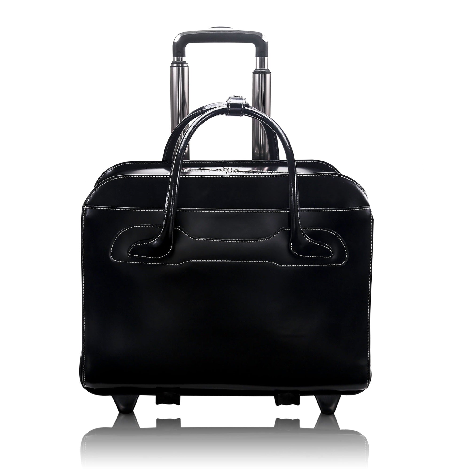 W Series | Willowbrook | 17'' Leather Patented Detachable -Wheeled Ladies' Laptop Briefcase - Black