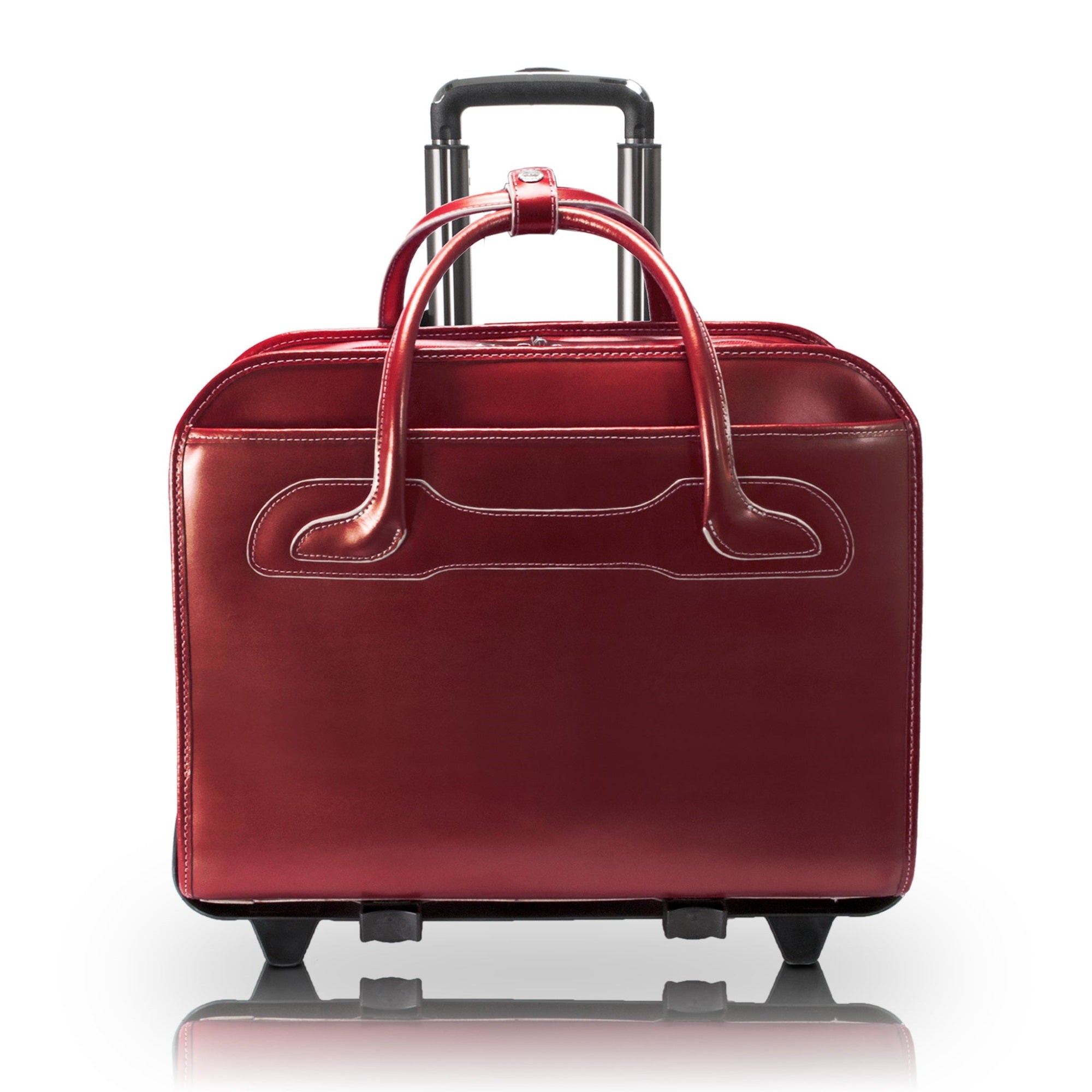 W Series | Willowbrook | 17'' Leather Patented Detachable -Wheeled Ladies' Laptop Briefcase - Red