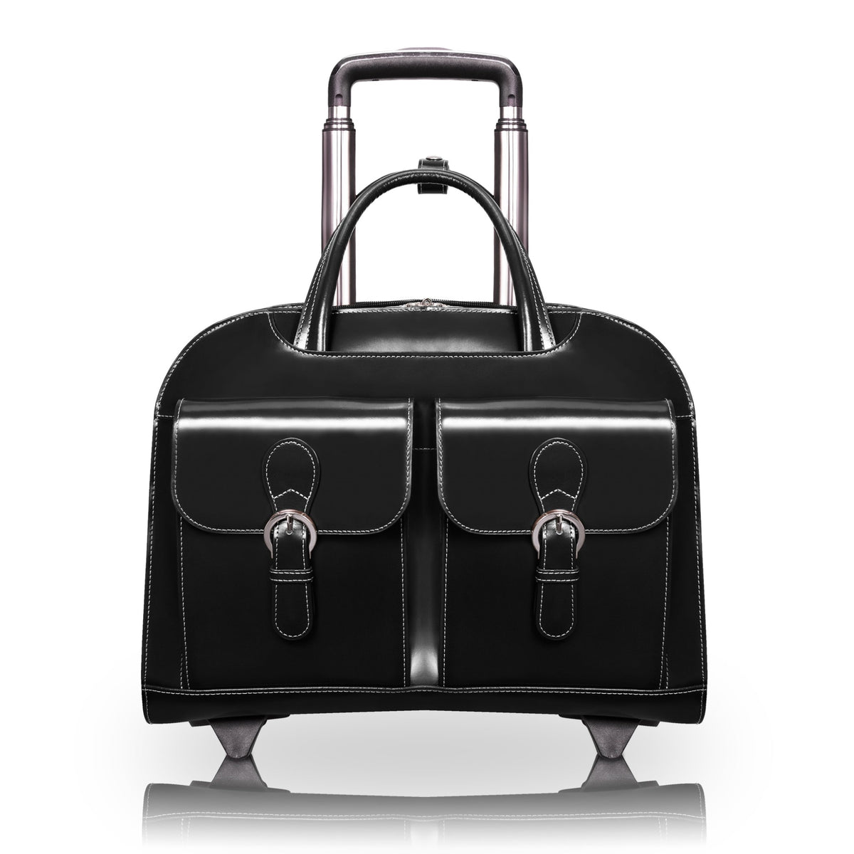 L Series | Davis | 15'' Leather  Wheeled Ladies' Laptop Briefcase - Black