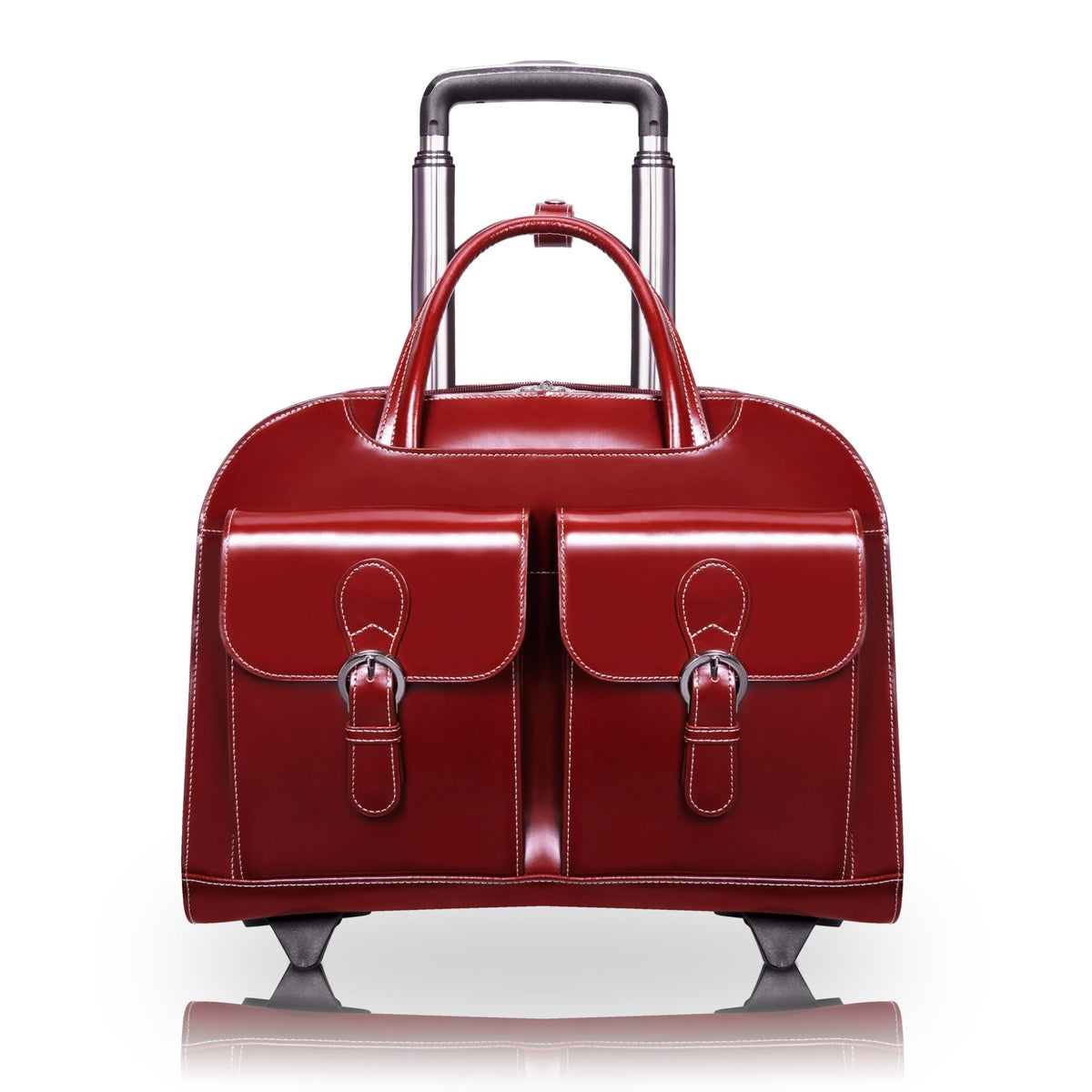 L Series | Davis | 15'' Leather  Wheeled Ladies' Laptop Briefcase - Red