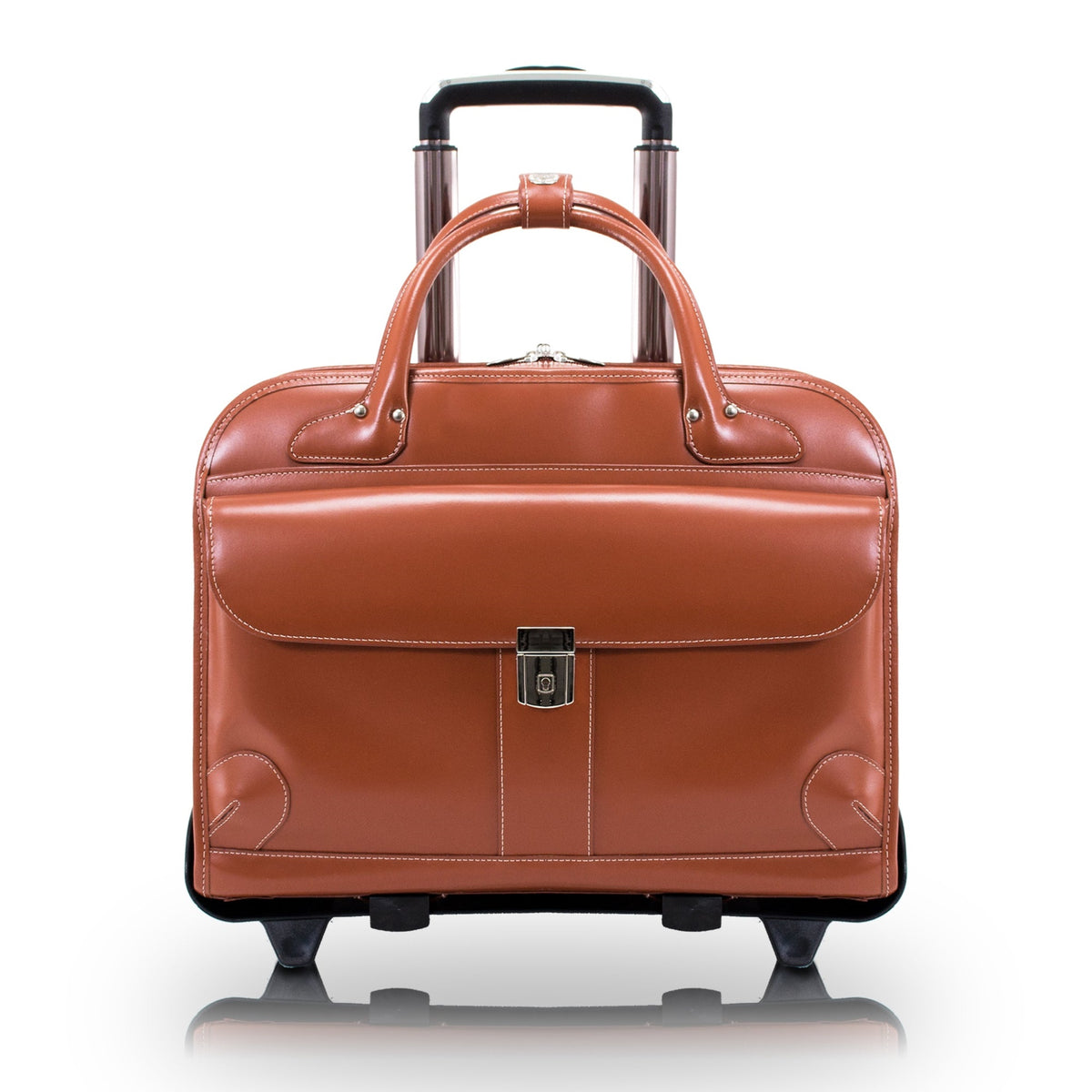 W Series | Lakewood | 15'' Leather Fly-Through Checkpoint-Friendly Patented Detachable -Wheeled Ladies' Laptop Briefcase - Brown