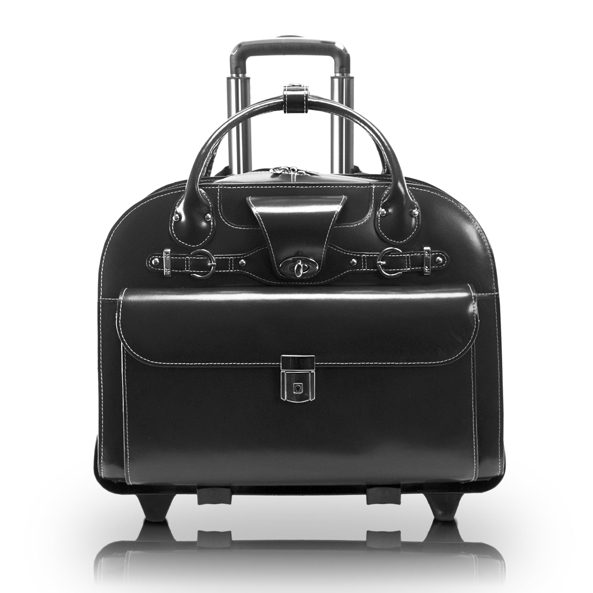 W Series | Roseville | 15'' Leather Fly-Through Checkpoint-Friendly Patented Detachable -Wheeled Laptop Briefcase - Black