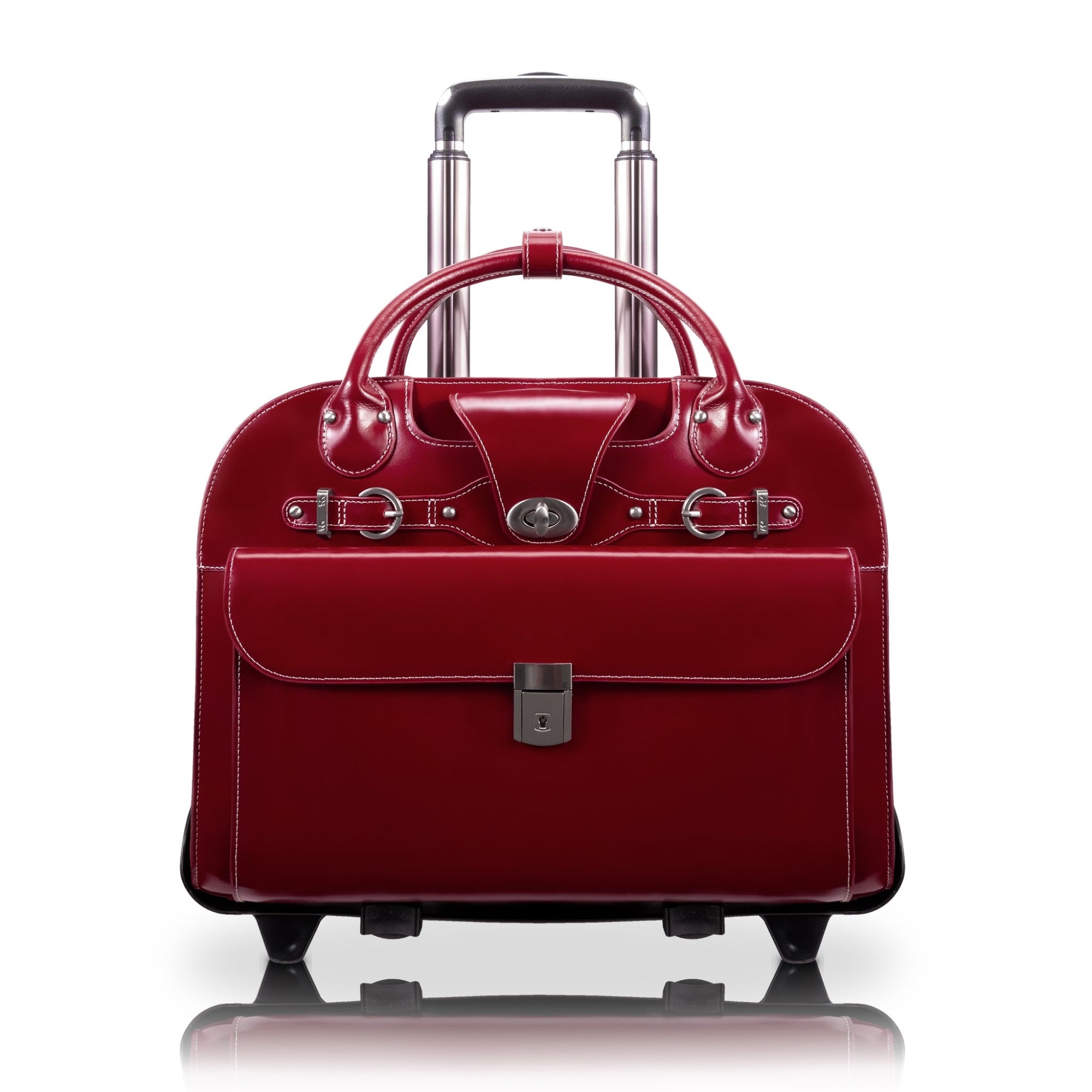 W Series | Roseville | 15'' Leather Fly-Through Checkpoint-Friendly Patented Detachable -Wheeled Laptop Briefcase - Red