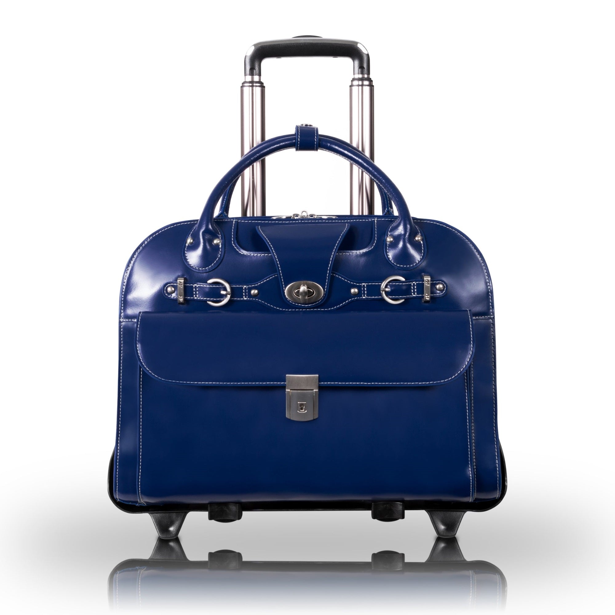 W Series | Roseville | 15'' Leather Fly-Through Checkpoint-Friendly Patented Detachable -Wheeled Laptop Briefcase'' - Navy