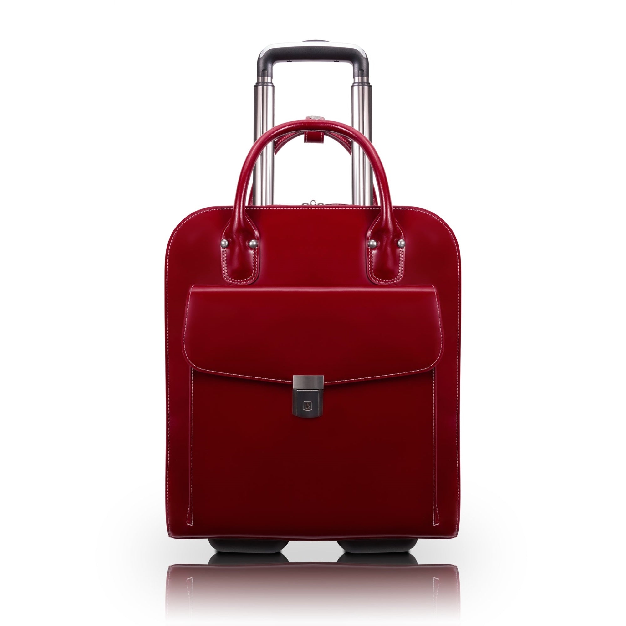 L Series | Uptown | 15'' Leather Vertical Wheeled Ladies' Laptop Briefcase - Red