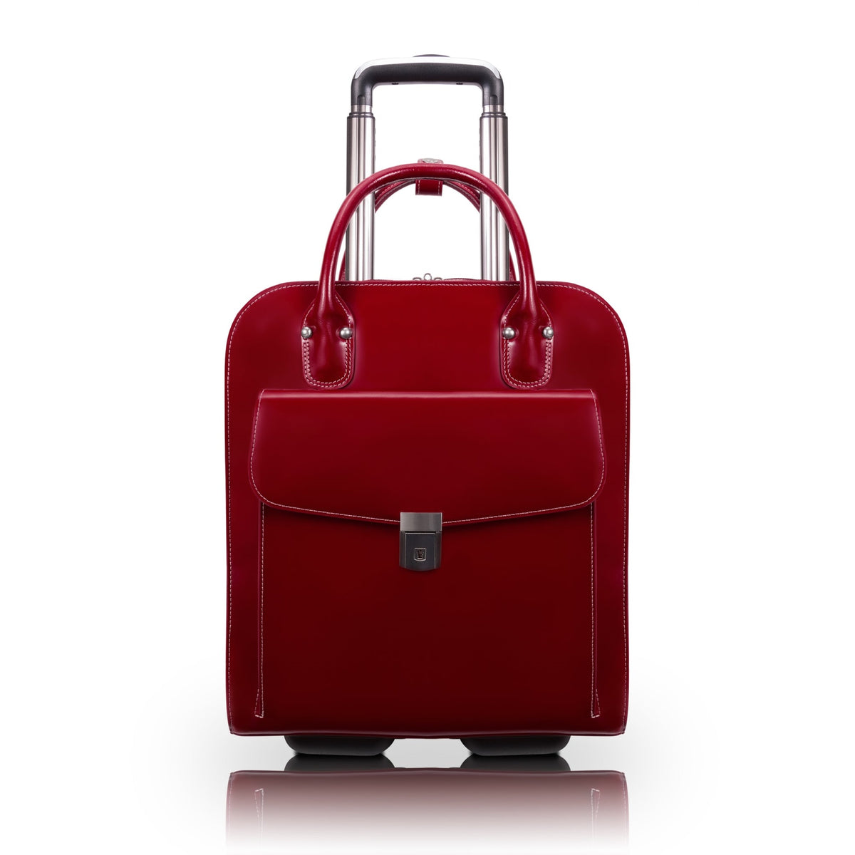 L Series | Uptown | 15'' Leather Vertical Wheeled Ladies' Laptop Briefcase - Red