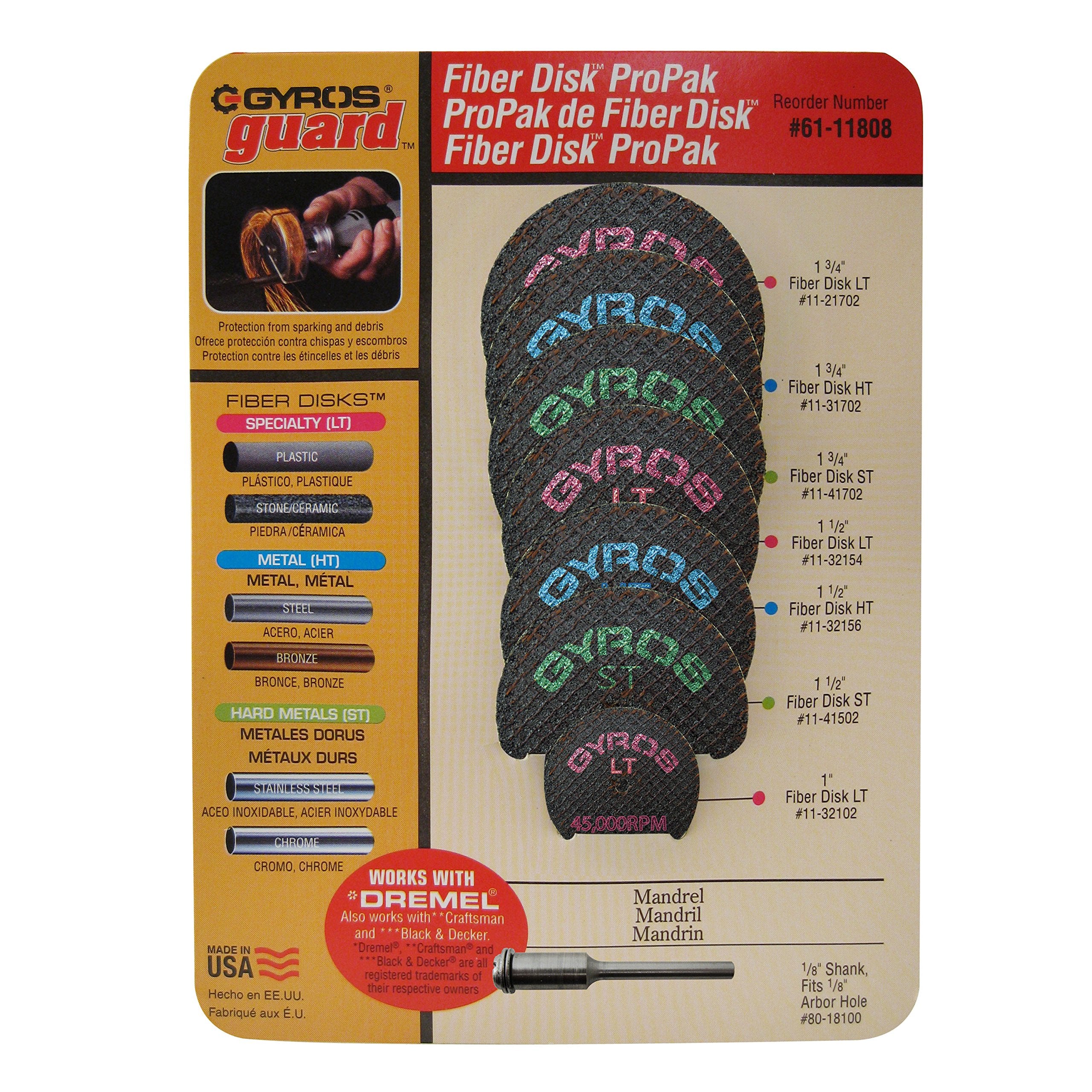 Gyros Propak 8-Piece Cut-Off Wheels Mix, Multi-Pack Includes Mini Fiber Disks Low-Tensile, High-Tensile, And Super-Tensile With 