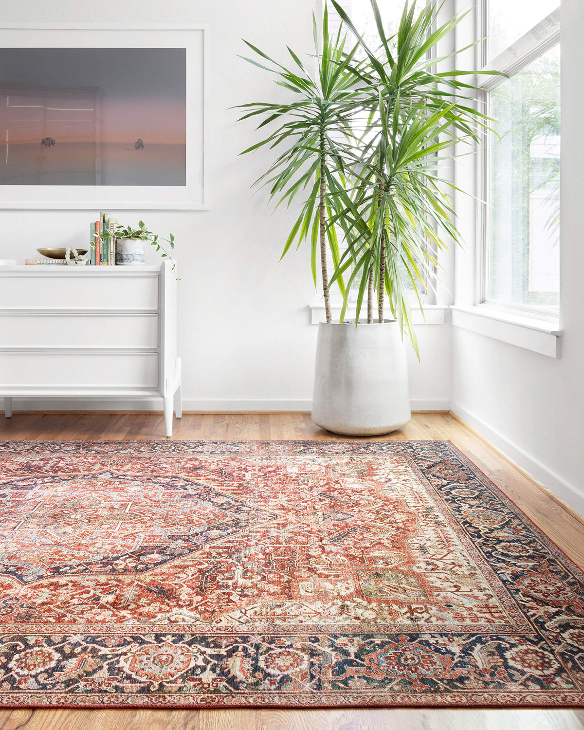 Loloi Layla Collection, Lay-08, Red / Navy, 5'-0'' X 7'-6'', .13'' Thick, Area Rug, Soft, Durable, Vintage Inspired, Distressed,