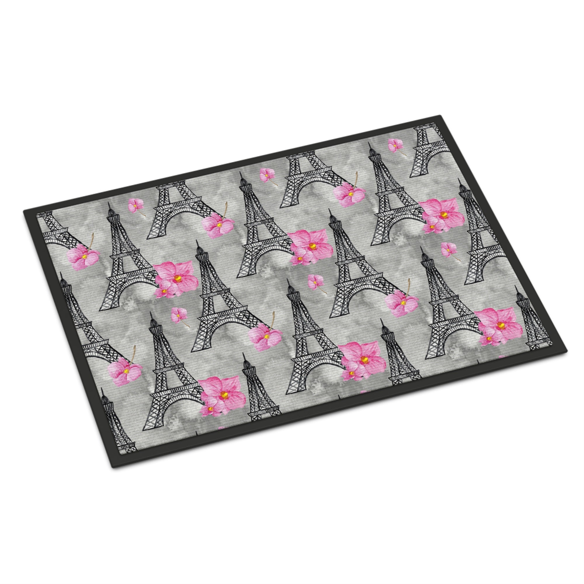 'Caroline'S Treasures Watercolor Pink Flowers Eiffel Tower Indoor Or Outdoor Doormat, 24'''' H X 36'''' W, Multicolor''