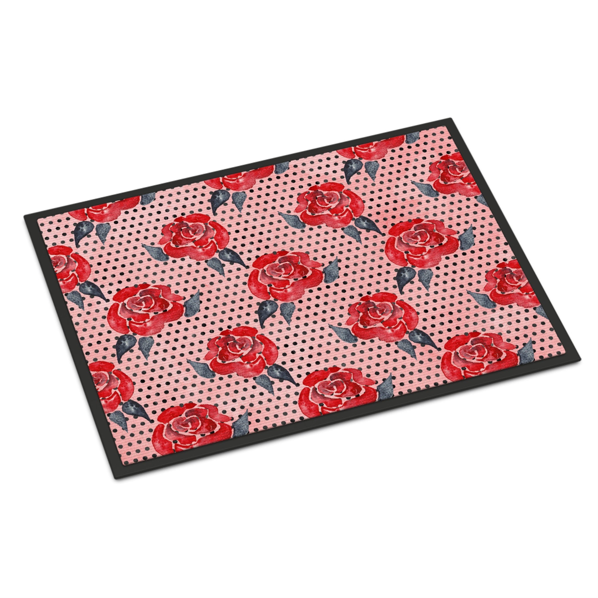'Caroline'S Treasures Watercolor Red Roses And Polka Dots Indoor Or Outdoor Doormat, 18'''' H X 27'''' W, Multicolor''