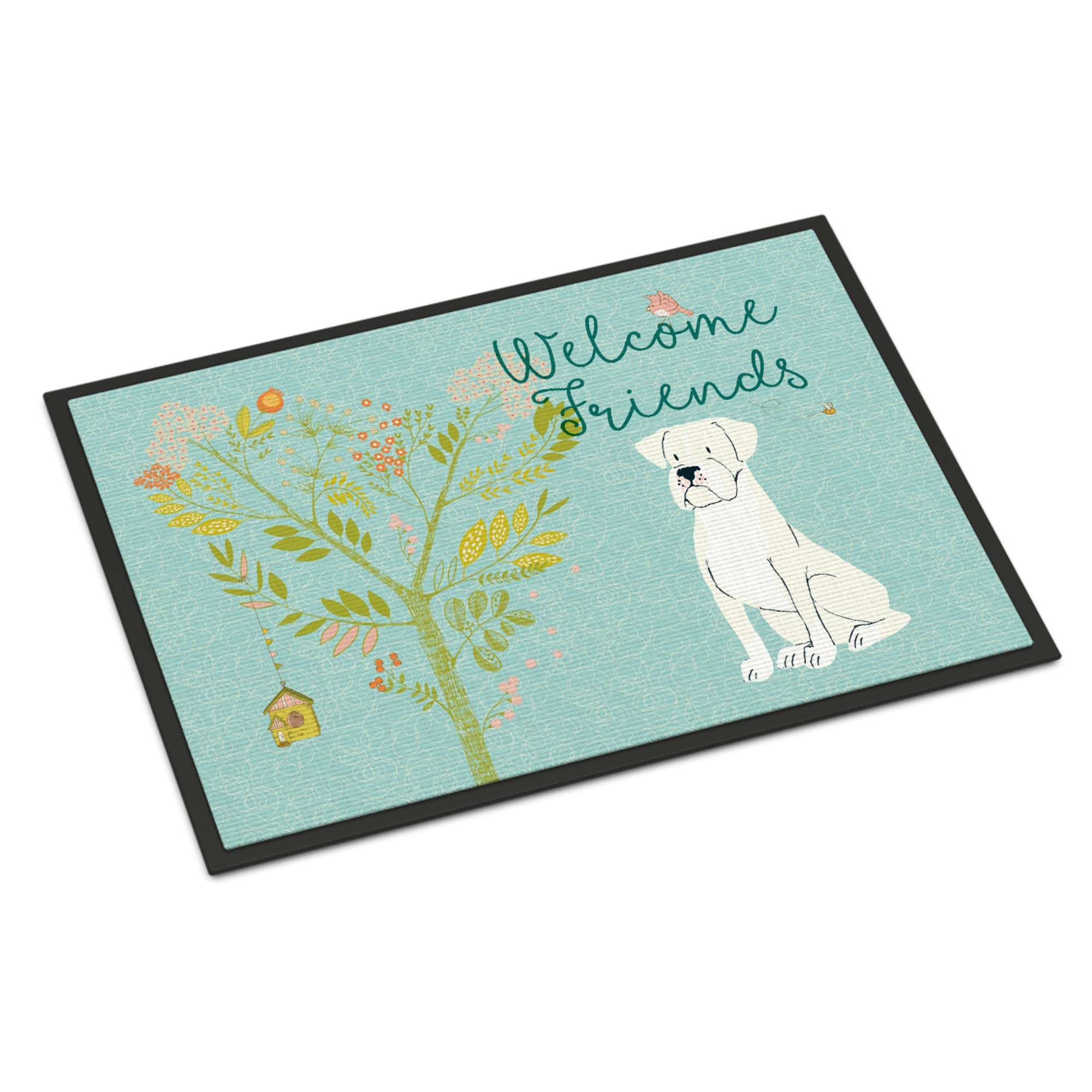 'Caroline'S Treasures Welcome Friends White Boxer Indoor Or Outdoor Doormat 24'''' H X 36'''' W Multicolor''