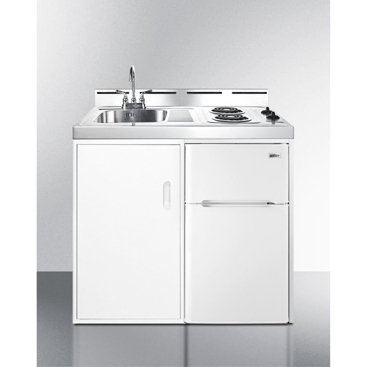 39'' Wide All-In-One Kitchenette With 2-Burner 115V Coil Cooktop, Refrigerator-Freezer, Sink, And Storage Cabinet
