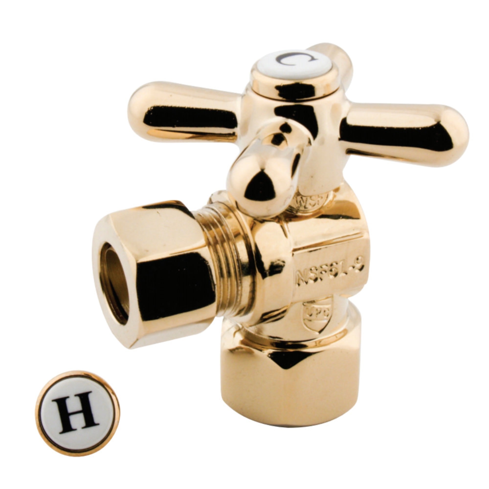 Kingston Brass Cc44402X 1/2'' Ips, 1/2'' O.D. Compression Angle Shut-Off Valve, Polished Brass
