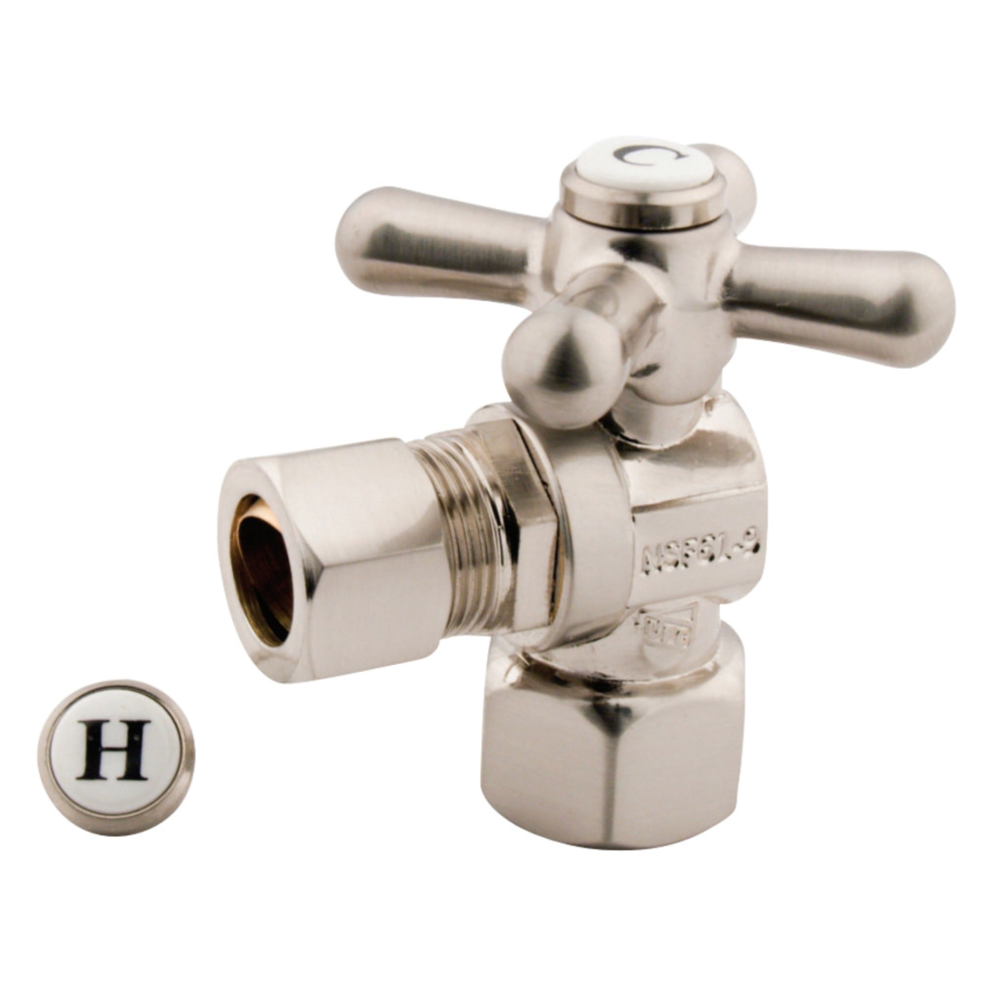 Kingston Brass Cc44408X 1/2'' Ips, 1/2'' O.D. Compression Angle Shut-Off Valve, Brushed Nickel