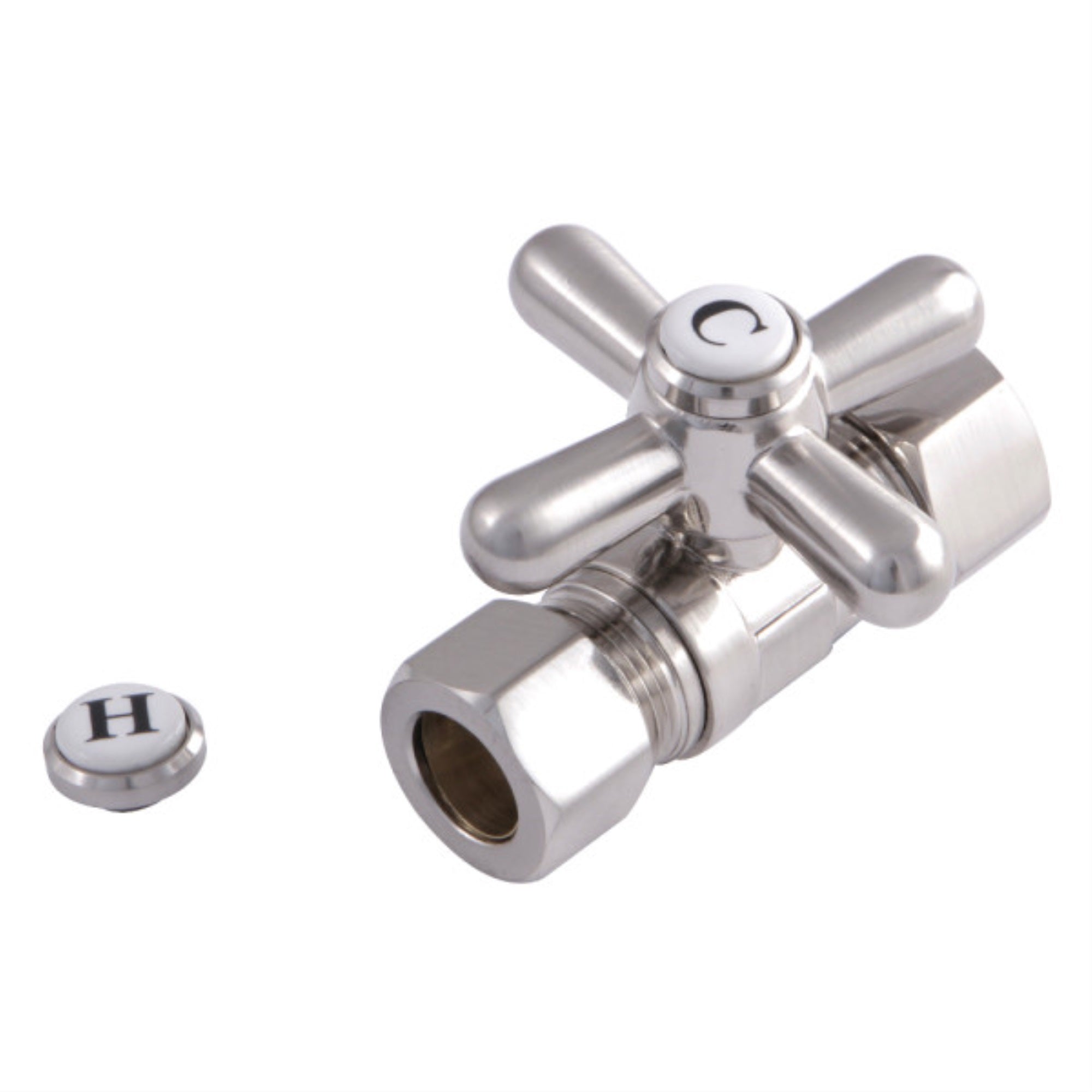 Kingston Brass Cc44458X 5/8'' O.D. Compression, 1/2'' O.D. Compression Straight Shut-Off Valve, Brushed Nickel