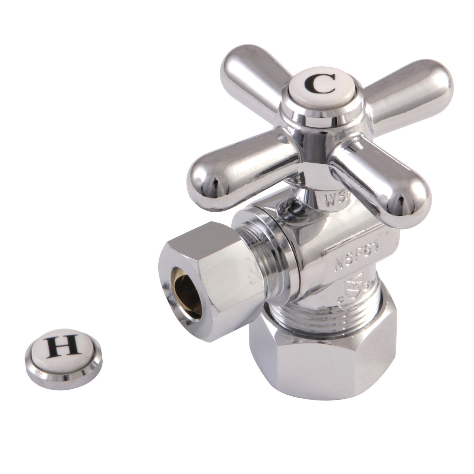 Kingston Brass Cc53301X 5/8'' O.D. Compression, 3/8'' O.D. Compression Angle Shut-Off Valve, Polished Chrome