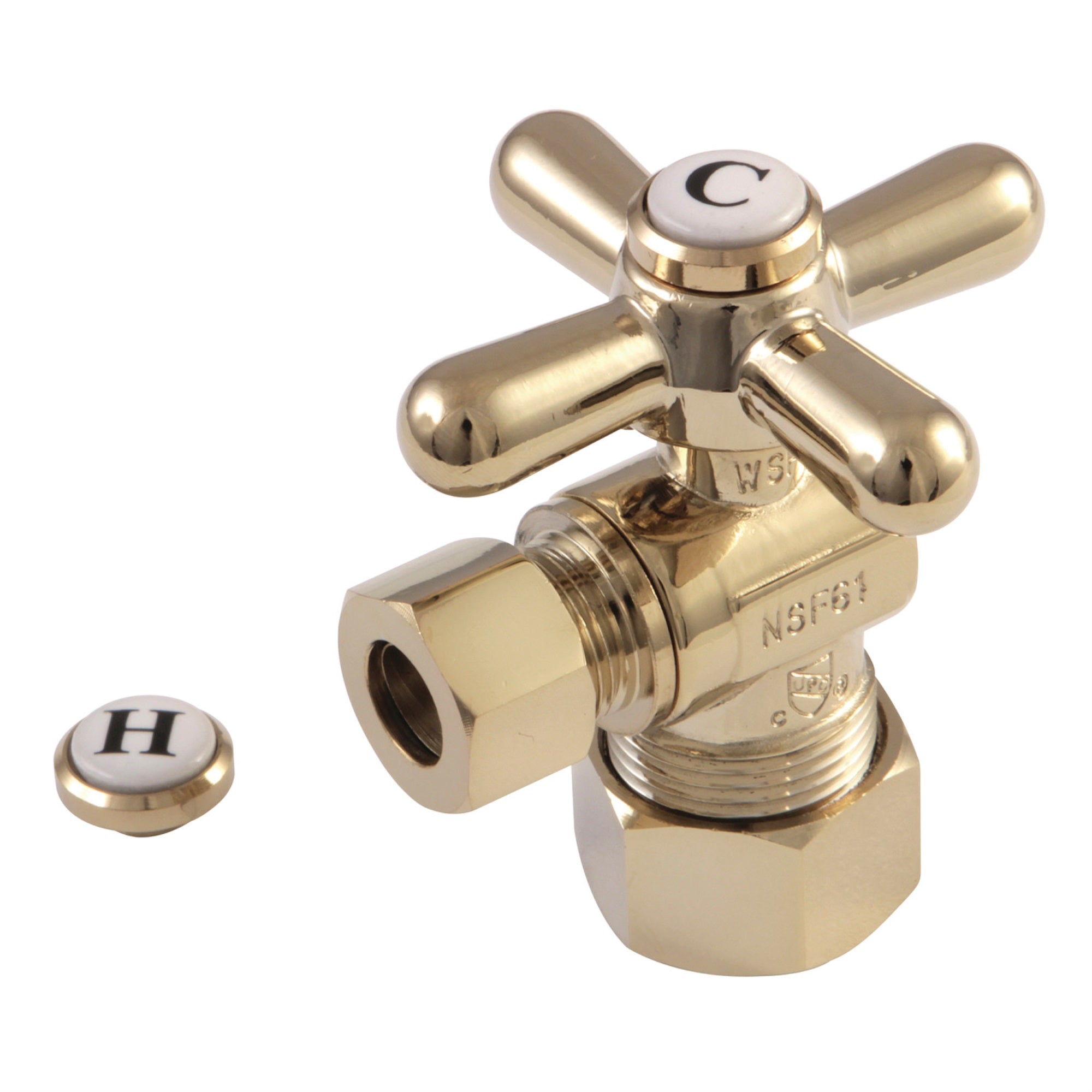 Kingston Brass Cc53302X 5/8'' O.D. Compression, 3/8'' O.D. Compression Angle Shut-Off Valve, Polished Brass